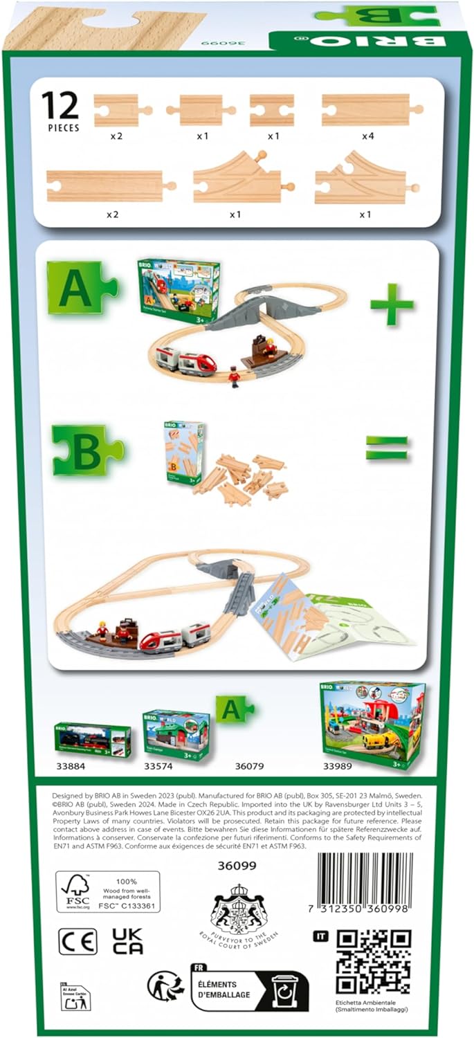 BRIO World Starter Wooden Railway Train Track Pack for Kids Age 3 Years Up - Accessories & Add Ons