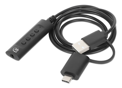 Manhattan 2-in-1 USB-C & USB-A to Aux Audio Adapter Cable 3.5mm Jack