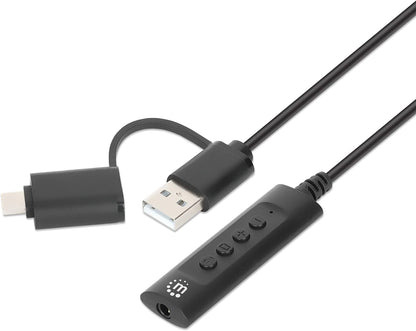 Manhattan 2-in-1 USB-C & USB-A to Aux Audio Adapter Cable 3.5mm Jack