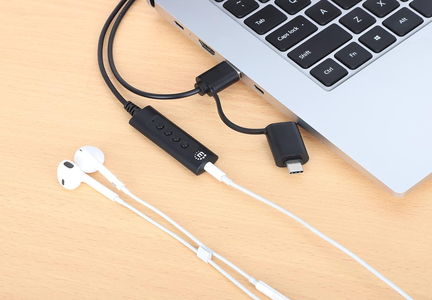 Manhattan 2-in-1 USB-C & USB-A to Aux Audio Adapter Cable 3.5mm Jack