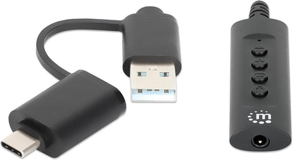 Manhattan 2-in-1 USB-C & USB-A to Aux Audio Adapter Cable 3.5mm Jack