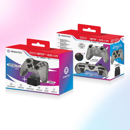 Oniverse Draadloze Controller compatibel met Switch OLED Lite PC ANDROID iOS, Oplaaddock, Instelbare Trillingen, Macroknoppen, Turbo Modus, Wake-Up, 6-assige Gyroscoop, Astralite (NYSA GREY/GRIJS) NYS
