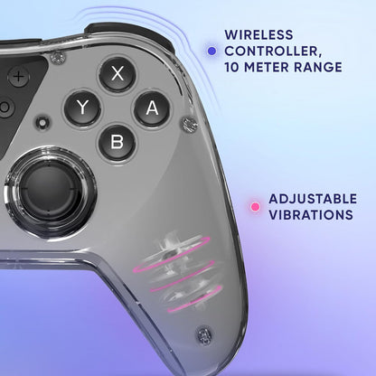 Oniverse Draadloze Controller compatibel met Switch OLED Lite PC ANDROID iOS, Oplaaddock, Instelbare Trillingen, Macroknoppen, Turbo Modus, Wake-Up, 6-assige Gyroscoop, Astralite (NYSA GREY/GRIJS) NYS