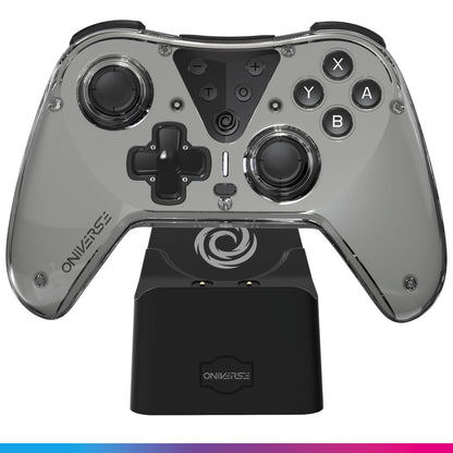 Oniverse Draadloze Controller compatibel met Switch OLED Lite PC ANDROID iOS, Oplaaddock, Instelbare Trillingen, Macroknoppen, Turbo Modus, Wake-Up, 6-assige Gyroscoop, Astralite (NYSA GREY/GRIJS) NYS