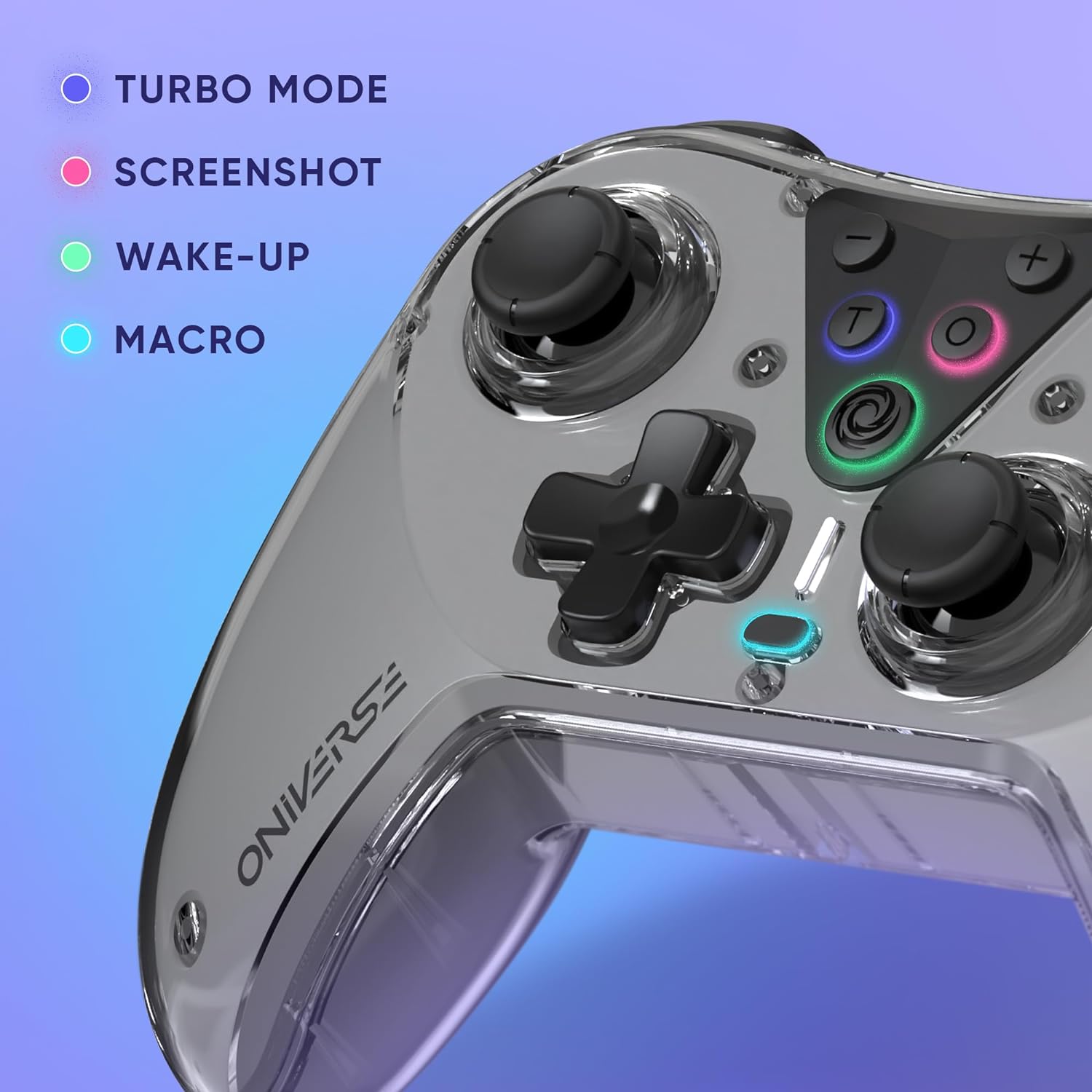 Oniverse Draadloze Controller compatibel met Switch OLED Lite PC ANDROID iOS, Oplaaddock, Instelbare Trillingen, Macroknoppen, Turbo Modus, Wake-Up, 6-assige Gyroscoop, Astralite (NYSA GREY/GRIJS) NYS