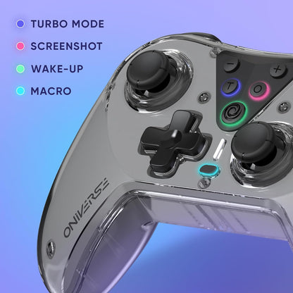 Oniverse Draadloze Controller compatibel met Switch OLED Lite PC ANDROID iOS, Oplaaddock, Instelbare Trillingen, Macroknoppen, Turbo Modus, Wake-Up, 6-assige Gyroscoop, Astralite (NYSA GREY/GRIJS) NYS