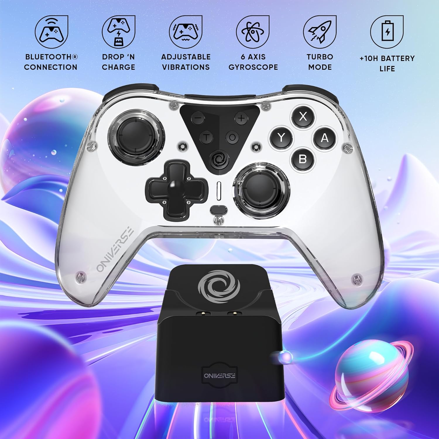 Nintendo Switch Oniverse Astralite Controller Wireless Smoked White Inkl. Charging Station