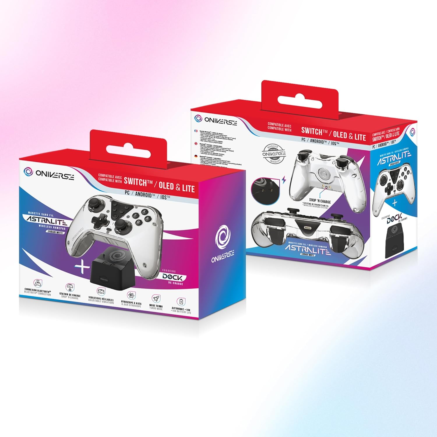 Nintendo Switch Oniverse Astralite Controller Wireless Smoked White Inkl. Charging Station