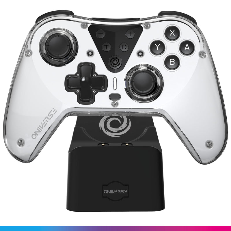 Oniverse Draadloze Controller compatibel met Switch OLED Lite PC ANDROID iOS, Oplaaddock, Instelbare Trillingen, Macroknoppen, Turbo Modus, Wake-Up, 6-assige Gyroscoop, Astralite (ERIDANI WHITE/WIT) E