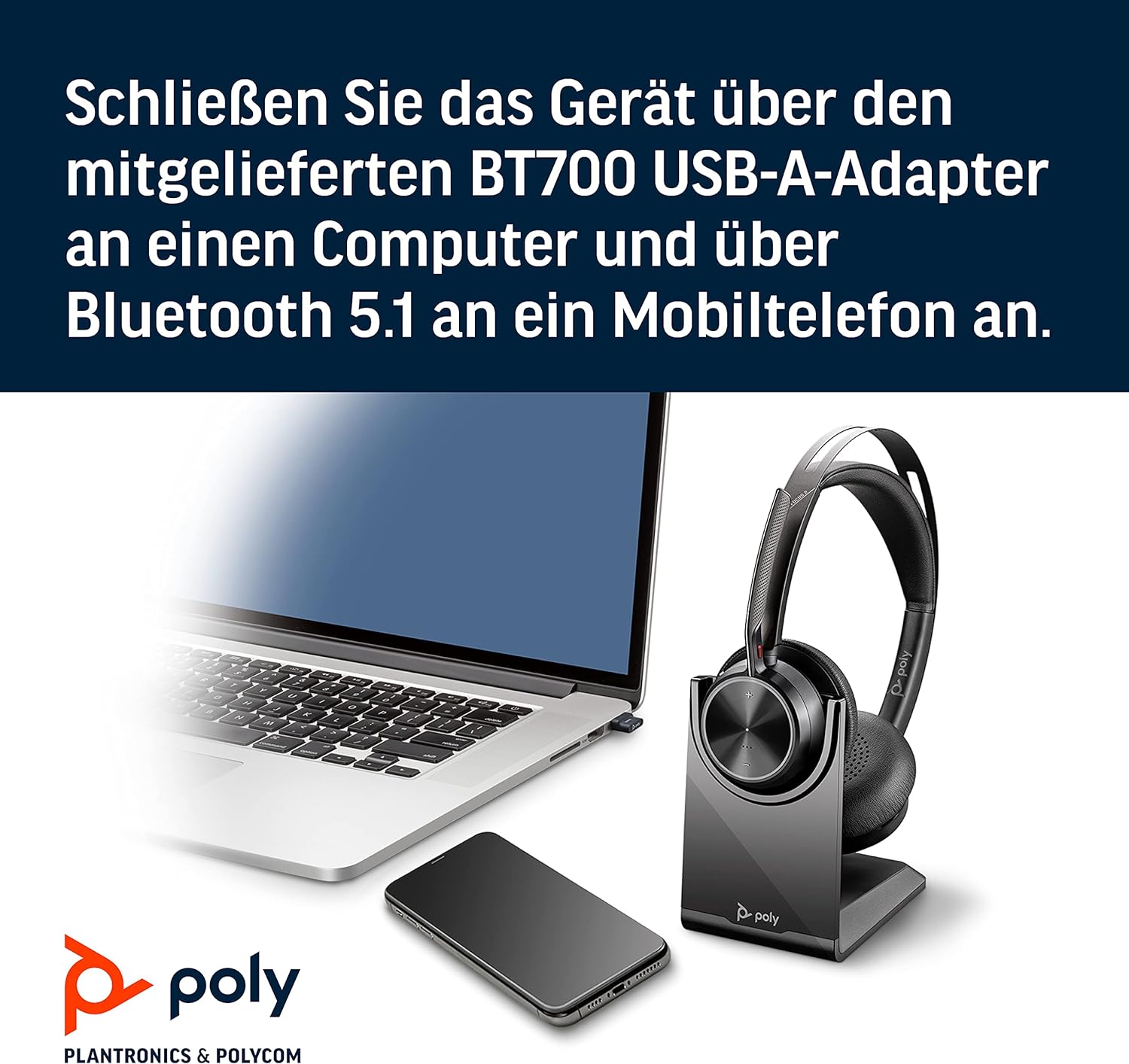 Poly - Voyager Focus 2 UC USB-A Headset with Stand (Plantronics) - Bluetooth Dual-Ear (Stereo) Headset with Boom Mic - USB-A PC/Mac Compatible - Active Noise Canceling - Works with Teams, Zoom & more