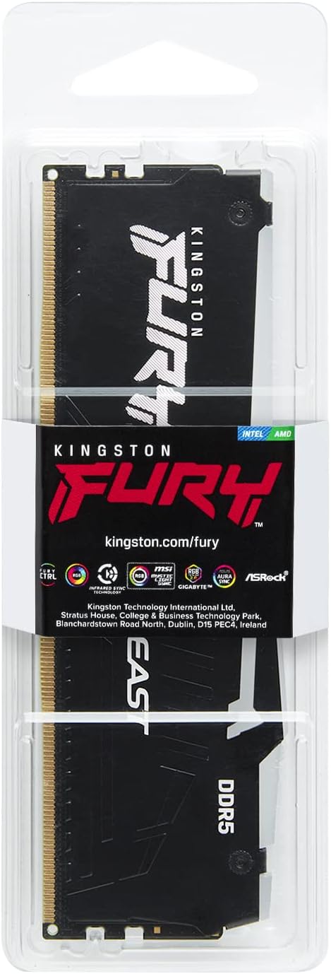 Kingston FURY Beast Schwarz RGB 16GB 6000MT/s DDR5 CL40 DIMM Desktop Gaming Speicher Einzelnes Modul - KF560C40BBA-16 Schwarz 16GB Einzelnes Modul 6000MT/s - Intel XMP