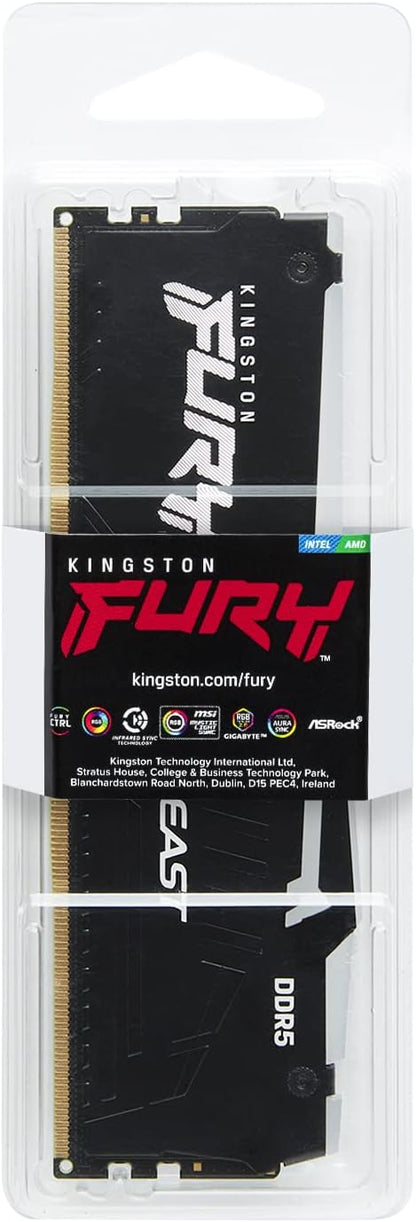 Kingston FURY Beast Schwarz RGB 16GB 6000MT/s DDR5 CL40 DIMM Desktop Gaming Speicher Einzelnes Modul - KF560C40BBA-16 Schwarz 16GB Einzelnes Modul 6000MT/s - Intel XMP