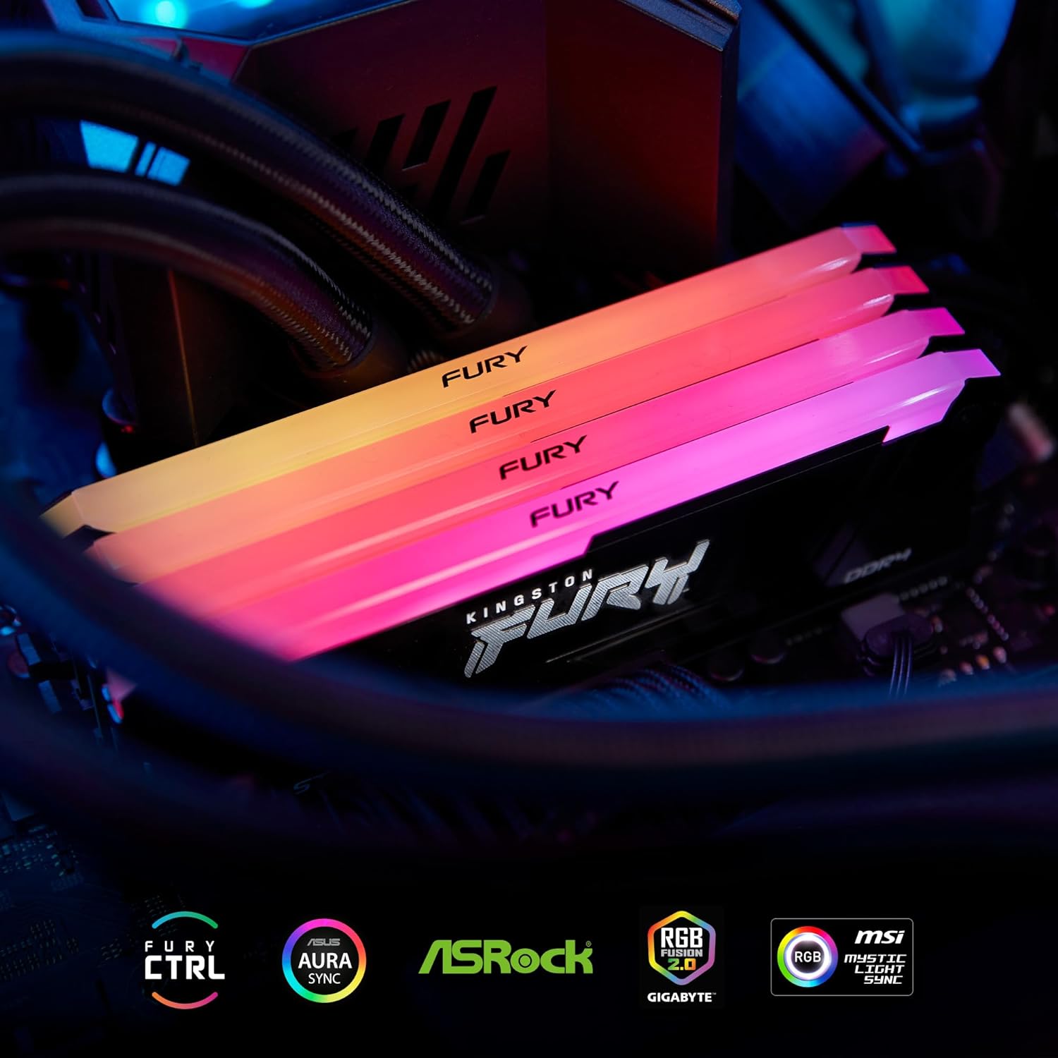 Kingston FURY Beast RGB 32GB 3600MT/s DDR4 CL17 DIMM (Kit of 4) Computer Memory KF436C17BB2AK4/32 32GB Kit of 4 3600MT/s 8Gbit