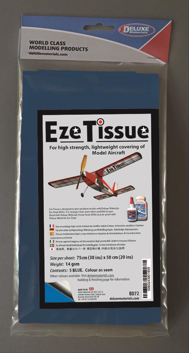 DELUXE Eze Tissue Blau Bespannpapier 75x50cm 5Stk. ab 14 g/m²