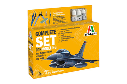 Italeri 72009 1:72 Model Set F-16 C/D Night Falcon - Complete Set, Model Building, Construction Kit, Stand Model Building, Crafts, Hobby, Gluing, Plastic Kit, Includes Accessories