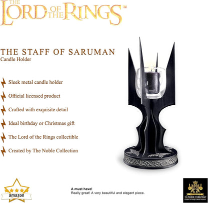 The Noble Collection The Lord of the Rings Staff of Saruman Candle Holder - 10.5in (27cm) Metal and Glass Votive - Officially Licensed Film Set Movie Props Gifts