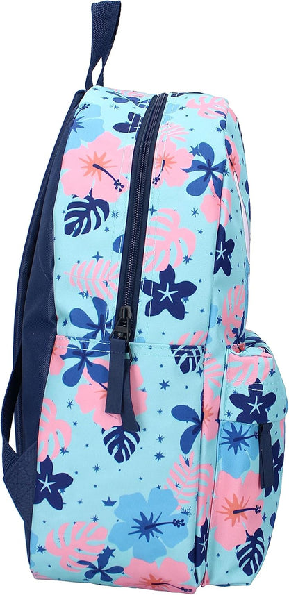 STITCH Hawaii Flowers Backpack by Disney Lilo & Stitch - Backpack for Boys | School | Leisure - Colour Blue - Size 39 x 29 x 12 cm, azure, One Size