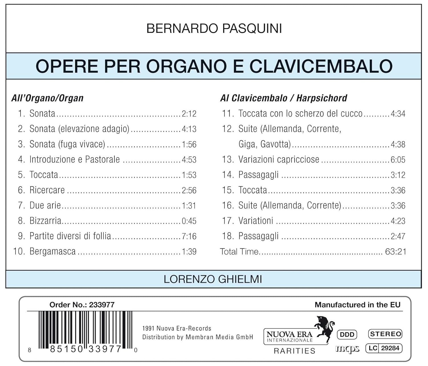 Pasquini: Works for Organ & Harpsicord