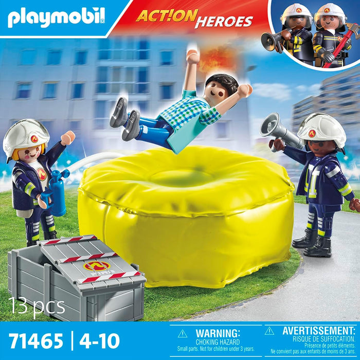 PLAYMOBIL Action Heroes 71465 Feuerwehrleute mit Luftkissen, Lebensretter im Einsatz, mit zahlreichen Extras wie Helmen, Megafon und Feuerlöscher, detailreiches Spielzeug für Kinder ab 4 Jahren