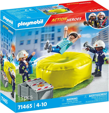 PLAYMOBIL Action Heroes 71465 Feuerwehrleute mit Luftkissen, Lebensretter im Einsatz, mit zahlreichen Extras wie Helmen, Megafon und Feuerlöscher, detailreiches Spielzeug für Kinder ab 4 Jahren