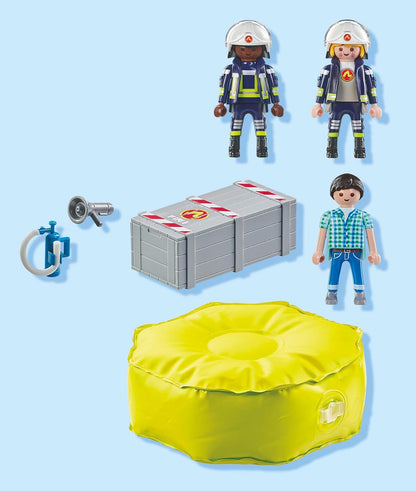 PLAYMOBIL Action Heroes 71465 Feuerwehrleute mit Luftkissen, Lebensretter im Einsatz, mit zahlreichen Extras wie Helmen, Megafon und Feuerlöscher, detailreiches Spielzeug für Kinder ab 4 Jahren