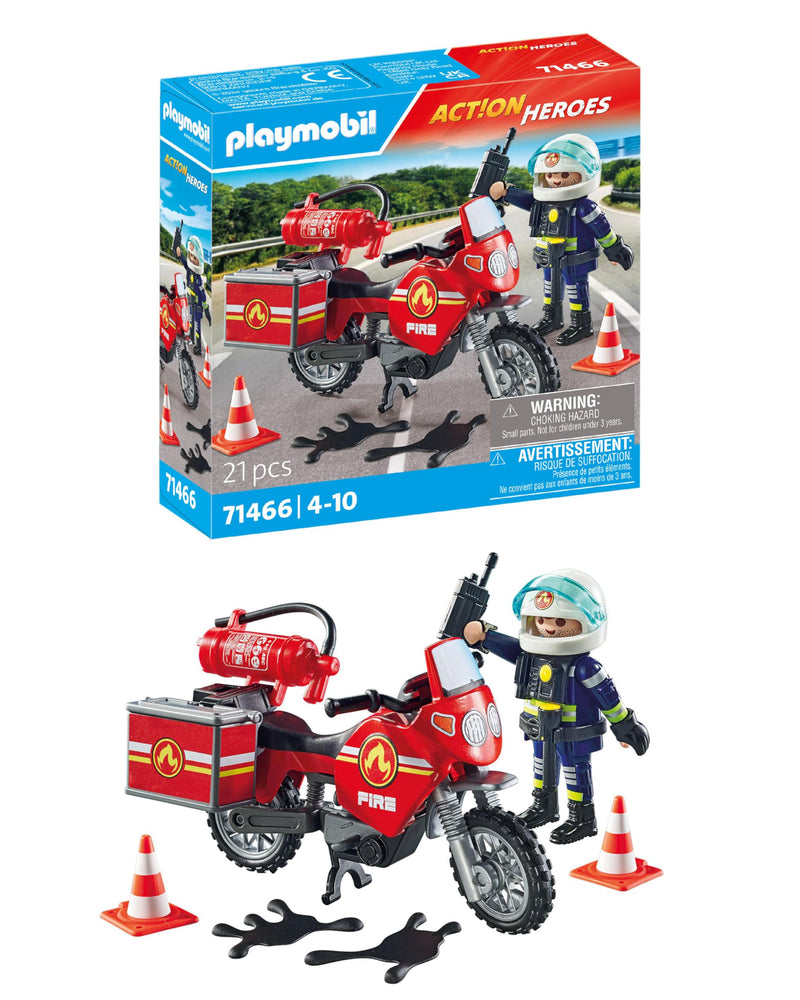 PLAYMOBIL Action Heroes 71466 Moto dei Pompieri, con Una Radio e Un estintore, Giochi di Ruolo Divertenti, Giocattolo sostenibile per Bambini dai 4 Anni in su