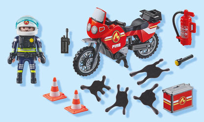 PLAYMOBIL Action Heroes 71466 Moto dei Pompieri, con Una Radio e Un estintore, Giochi di Ruolo Divertenti, Giocattolo sostenibile per Bambini dai 4 Anni in su