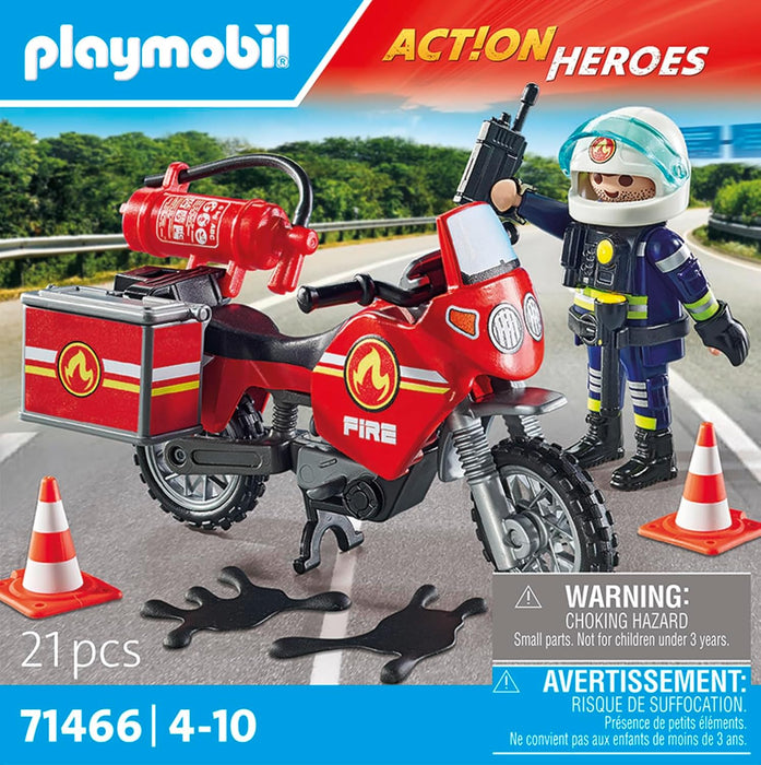 PLAYMOBIL Action Heroes 71466 Moto dei Pompieri, con Una Radio e Un estintore, Giochi di Ruolo Divertenti, Giocattolo sostenibile per Bambini dai 4 Anni in su