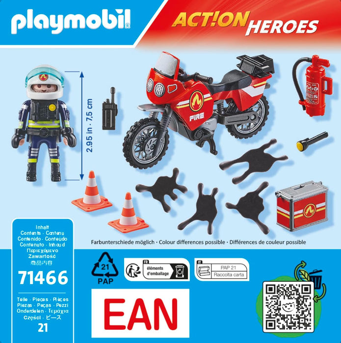 Playmobil 71466 Action Heroes: Motorcycle & Oil Spill Incident, with a radio and a fire extinguisher, fun imaginative role-play, realistic play sets suitable for children ages 4+