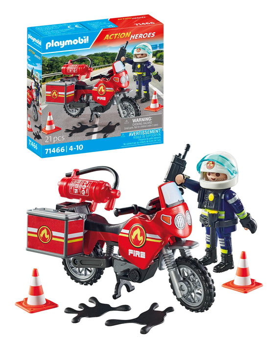 Playmobil 71466 Action Heroes: Motorcycle & Oil Spill Incident, with a radio and a fire extinguisher, fun imaginative role-play, realistic play sets suitable for children ages 4+