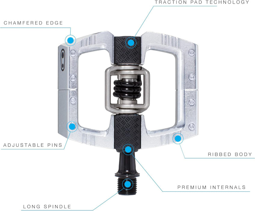 Crankbrothers Mallet DH Mountain Bike Pedals - Silver Edition - MTB DH Downhill Optimized Platform - Clip-in System Pair of Bicycle Bicycle Mountain Bike Pedals (Cleats Included