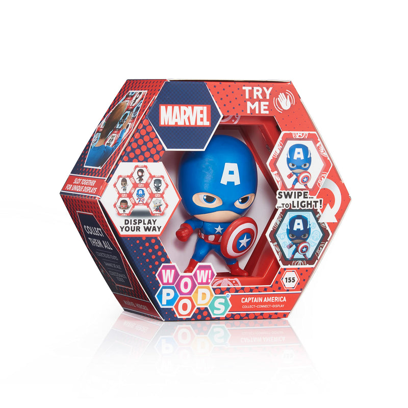 WOW! PODS Avengers Collection - Captain America | Superhero Light-Up Bobble-Head Figure | Official Marvel Collectable Toys & Gifts