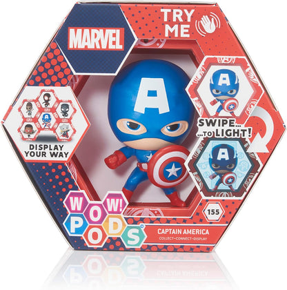 WOW! PODS Avengers Collection - Captain America | Superhero Light-Up Bobble-Head Figure | Official Marvel Collectable Toys & Gifts