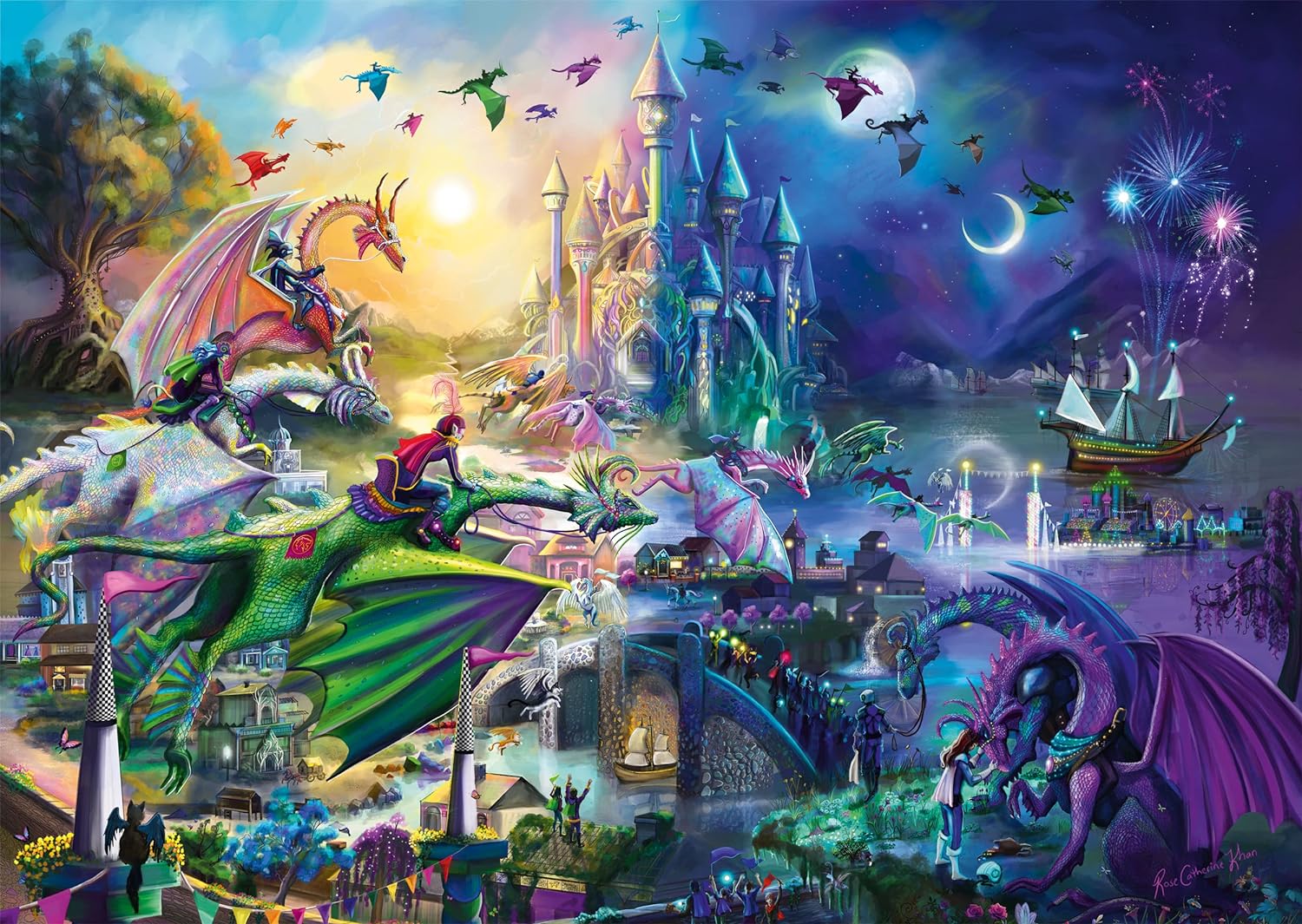 Puzzle 1000 pièces : Compétition nocturne de dragons