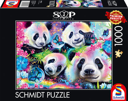 Schmidt Spiele Sheena Pike 58516-Puzle de 1000 Piezas de Pandas de Flores de neón (58516
