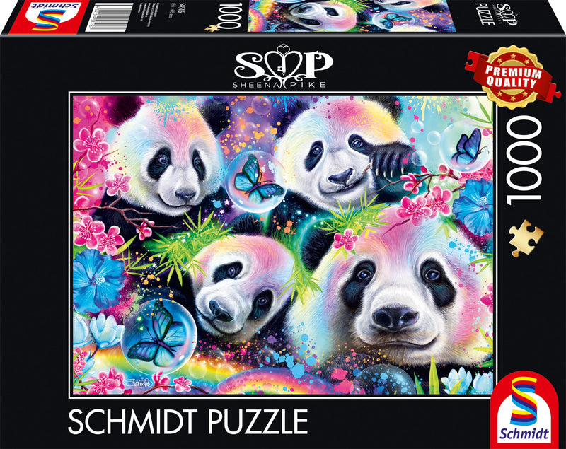 Schmidt Spiele Sheena Pike 58516-Puzle de 1000 Piezas de Pandas de Flores de neón (58516