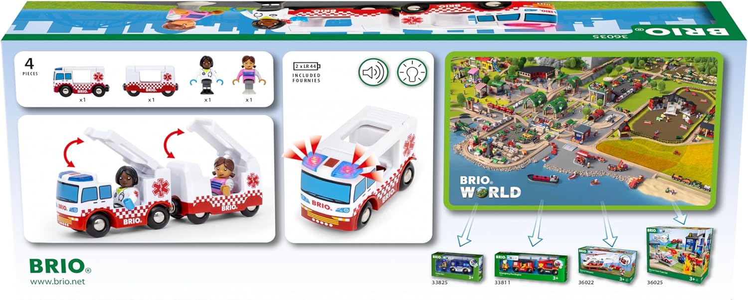 BRIO World Rescue Ambulance Toy for Toddlers and Kids Age 3 Years Up - Wooden Railway Set Accessories & Add Ons