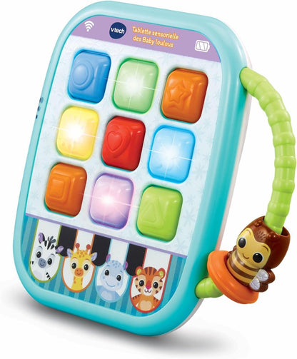 VTech Baby Tablet Sensoriale, Tablet Interattivo con più di 35 Canzoni, Frasi, Suoni, 9 Pulsanti Morbidi per Imparare Colori e Forme, Manico per Trasporto, Lingua Italiana, Batterie Incluse, 6-36 Mesi
