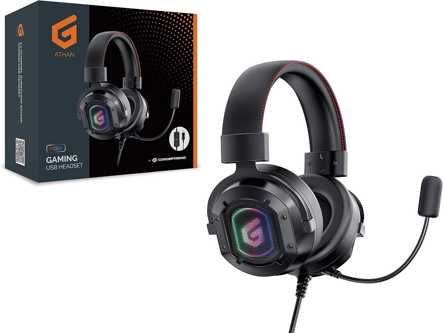 Conceptronic Athan U1 Headset USB 2.2 m Cable/Micro/Volume / 7.1 Sound Headphones Headband USB Type A Black