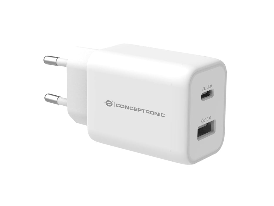 Conceptronic ALTHEA11W 2 Ports 33W USB PD-PPS Charger QC 3.0 Compatible with Samsung Apple Nintendo