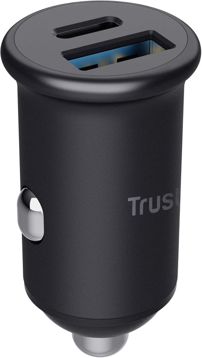 Trust Maxo 38W PD Mini Car Charger Adapter, 20W USB-C PD Port and 18W USB-A QC3 Port, Car Cigarette Lighter USB Socket Fast Charger for iPhone 15 14 13 12 Pro Max Samsung Galaxy s23 s22 s21 Huawei