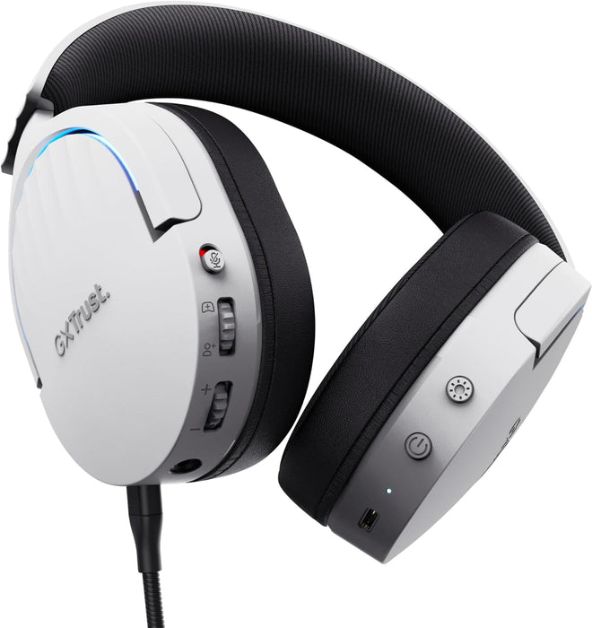 Trust Gaming GXT 491W Fayzo Wireless Gaming Headset Bluetooth + 2.4 GHz Dual Connection, 7.1 Surround Sound, 22hr Battery, RGB Over Ear Wireless Headphones with Microphone PC PS5 PS4 Switch - White Du