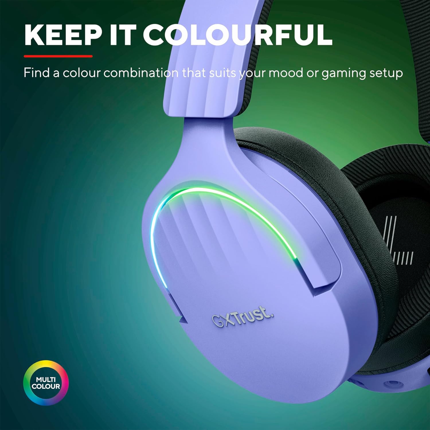 Trust Gaming GXT 491P Fayzo Wireless Gaming Headset Bluetooth + 2.4 GHz Dual Connection, 7.1 Surround Sound, 22hr Battery, RGB Over Ear Wireless Headphones with Microphone PC PS5 PS4 Switch - Purple D
