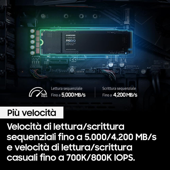 Samsung 990 EVO NVMe M.2 SSD 2 TB, PCIe 4.0 x4 / PCIe 5.0 x2, NVMe 2.0 (2280), read/write speeds up to 5,000/4,200 MB/s, Internal SSD (Solid State Drive), MZ-V9E2T0BW