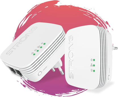 STRONG POWERLWF600DUOMINI POWERLINE 600 piccolo e compatto kit 2 Adattatori Powerline Av600, Wireless Ac Dual Band 300Mbps, 3 Porte Totali, 2 Pezzi, Bianco, Ethernet