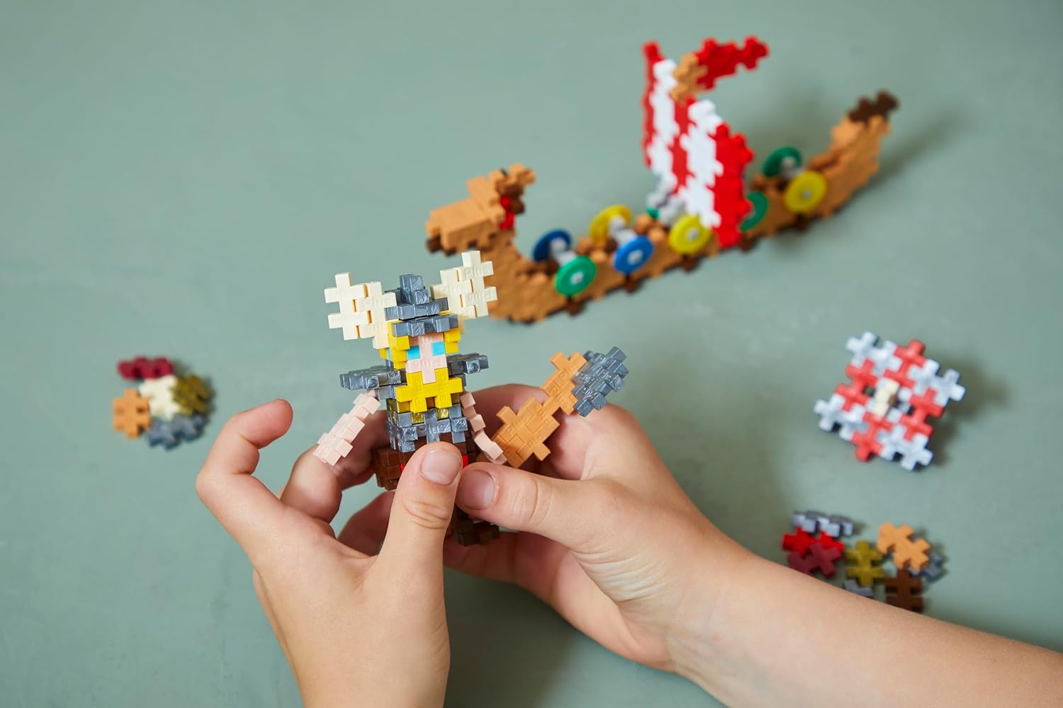 PLUS PLUS Building Blocks Toy - 100 pc Kids Construction Toys, Creative Learning Resources and STEM Play for Home and Travel - Girls and Boys Toys Age 5 Plus - Viking