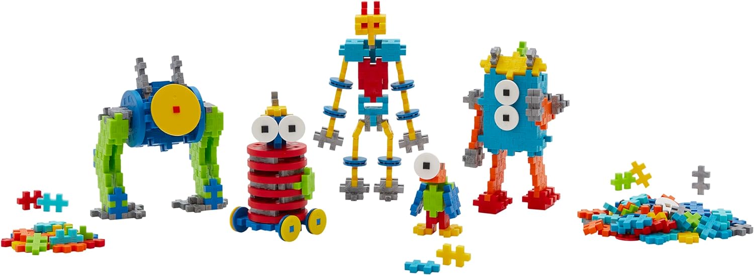 PLUS PLUS Building Blocks Toy - Learn to Build Robot Toy, 250 pcs with Colourful Wheels and Hubs, Guidebook Included, Kids Construction Toys, STEM Learning Resources - Girls and Boys Toys Age 5 Plus