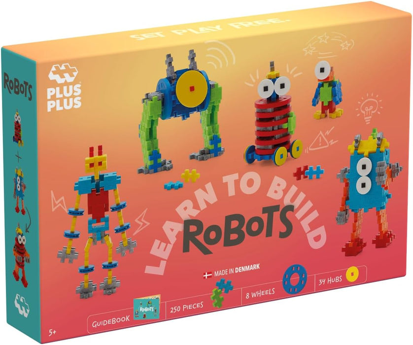 PLUS PLUS Building Blocks Toy - Learn to Build Robot Toy, 250 pcs with Colourful Wheels and Hubs, Guidebook Included, Kids Construction Toys, STEM Learning Resources - Girls and Boys Toys Age 5 Plus