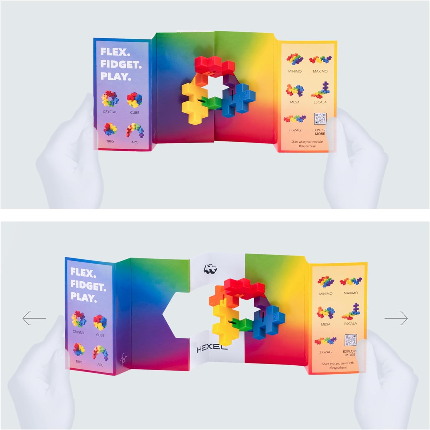 Plus Plus HEXEL Fidget Toy - Elastic 6-Piece Fidget Toys for Kids, Ideal Sensory Toys for Autism with Connectable Hexagon Blocks to Shapeshift - Great Gift for Boys and Girls - Spectrum