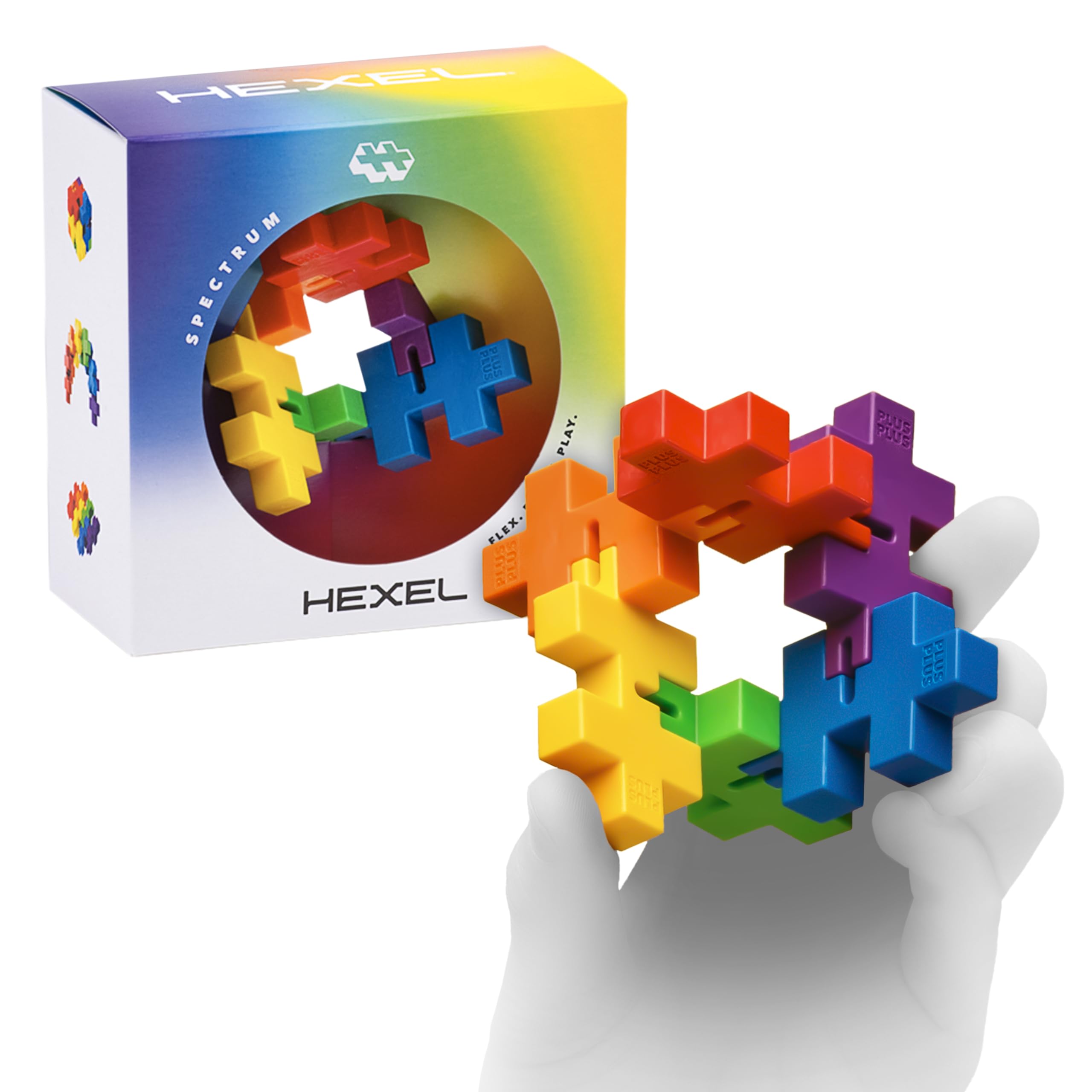 Plus Plus HEXEL Fidget Toy - Elastic 6-Piece Fidget Toys for Kids, Ideal Sensory Toys for Autism with Connectable Hexagon Blocks to Shapeshift - Great Gift for Boys and Girls - Spectrum